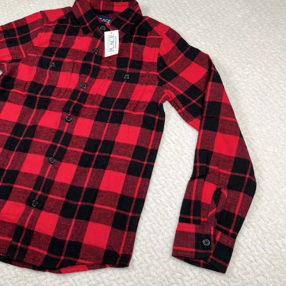 NWT Childrens Place Button Up Plaid Flannel Shirt Medium 7/8 Long Sleeve NEW $35